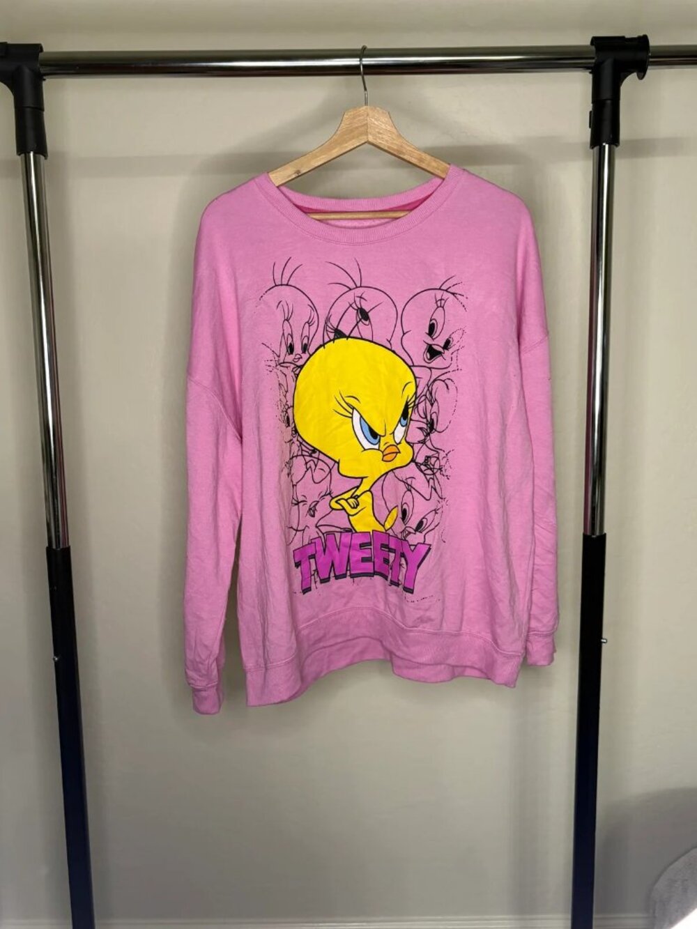 Looney Tunes Tweety Bird Pink Crewneck Sweatshirt Womens XXL Hybrid Apparel